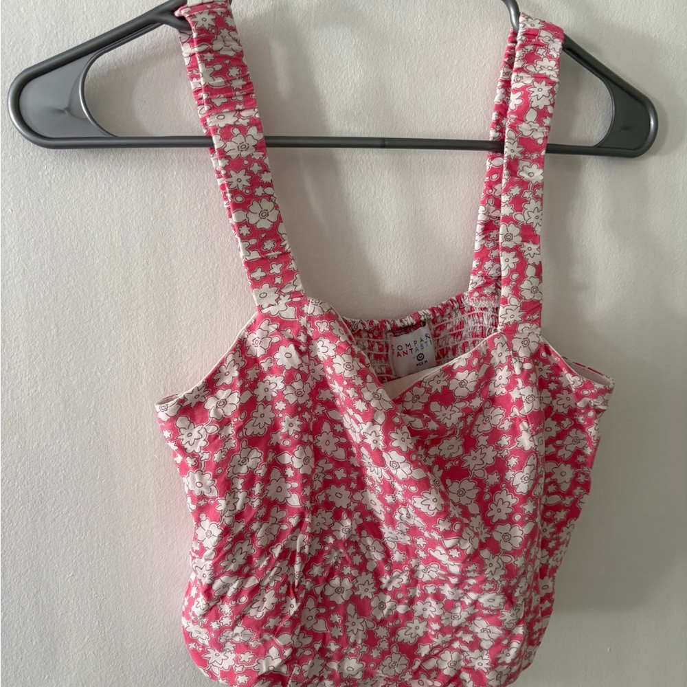 2/12$ Floral Pink and White Sleeveless Top